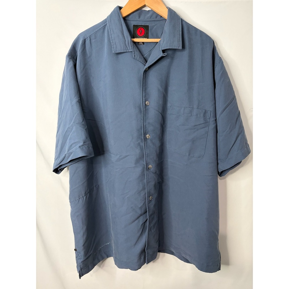 SCOTTEVEST SeV Mens XXXL Blue Modal Blend Short Sleeve Travel Utility Shirt TEC